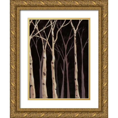 Midnight Birches II Gold Ornate Wood Framed Art Print with Double Matting by Reynolds, Jade