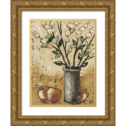 Leaves and Apples Gold Ornate Wood Framed Art Print with Double Matting by Reynolds, Jade
