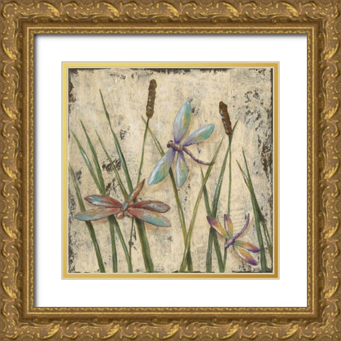 Dancing Dragonflies I Gold Ornate Wood Framed Art Print with Double Matting by Reynolds, Jade