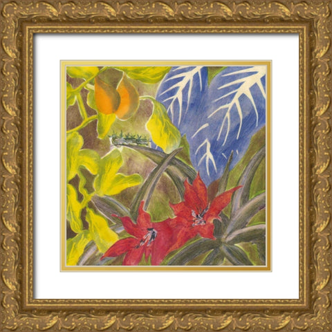 Tropical Monotype I Gold Ornate Wood Framed Art Print with Double Matting by Roth, Carolyn