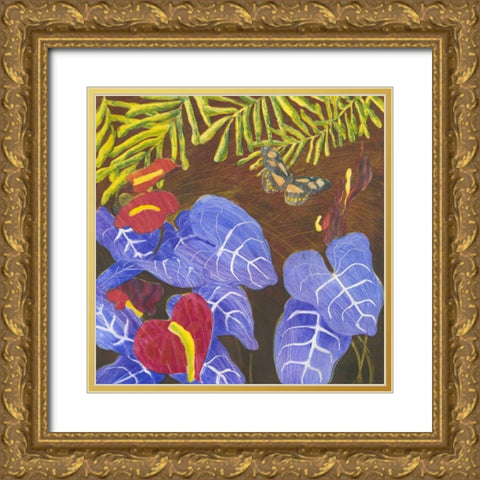 Tropical Monotype II Gold Ornate Wood Framed Art Print with Double Matting by Roth, Carolyn