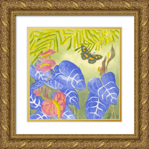 Tropical Monotype III Gold Ornate Wood Framed Art Print with Double Matting by Roth, Carolyn