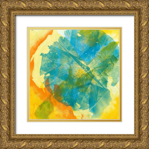 Lotus Monotype II Gold Ornate Wood Framed Art Print with Double Matting by Roth, Carolyn