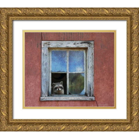 Raccoon Window Gold Ornate Wood Framed Art Print with Double Matting by Vest, Chris