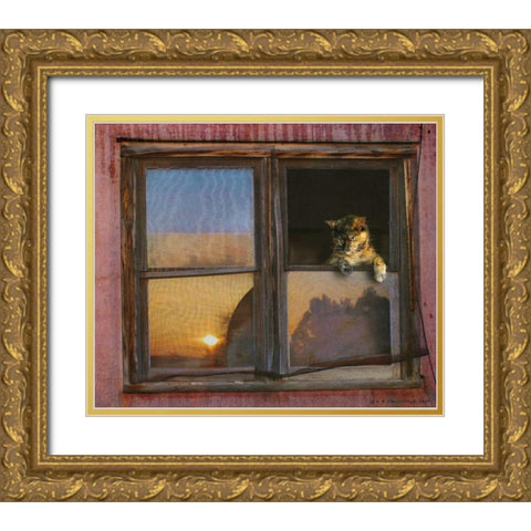 Kitten Window Gold Ornate Wood Framed Art Print with Double Matting by Vest, Chris