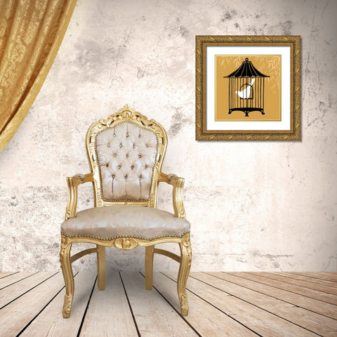 Birdcage Silhouette I Gold Ornate Wood Framed Art Print with Double Matting by Vess, June Erica