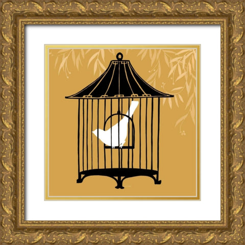 Birdcage Silhouette I Gold Ornate Wood Framed Art Print with Double Matting by Vess, June Erica