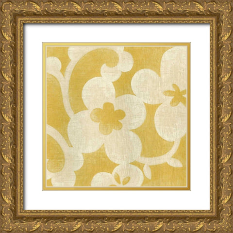 Suzani Silhouette in Yellow I Gold Ornate Wood Framed Art Print with Double Matting by Zarris, Chariklia