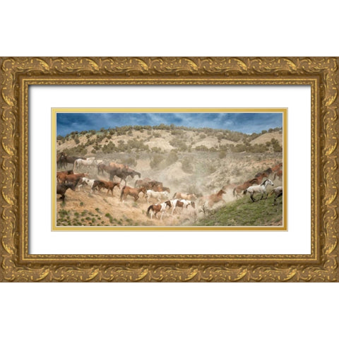 Moving the Herd Gold Ornate Wood Framed Art Print with Double Matting by PHBurchett