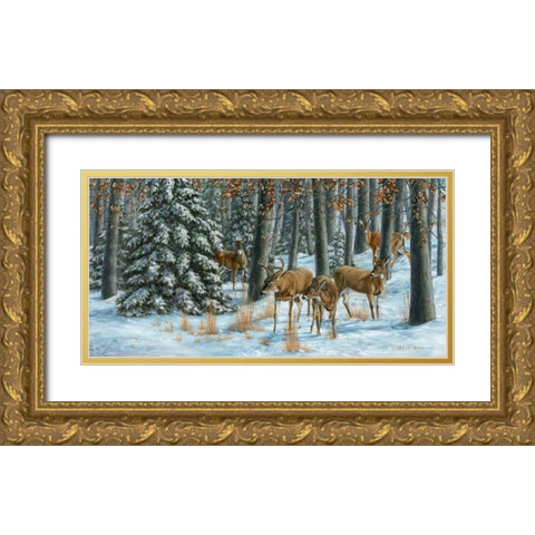 Winter Gathering Gold Ornate Wood Framed Art Print with Double Matting by Mock, Carolyn