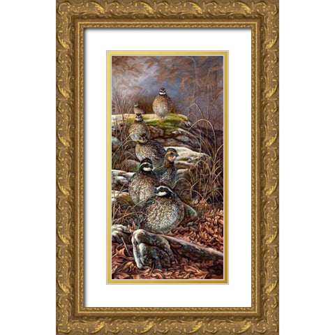 Quail Trail Gold Ornate Wood Framed Art Print with Double Matting by Mock, Carolyn