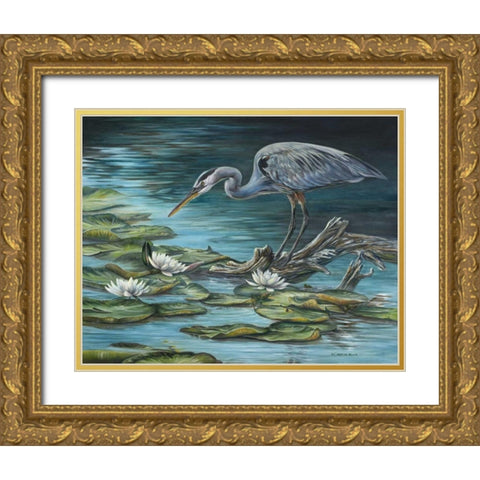 Heron Haven Gold Ornate Wood Framed Art Print with Double Matting by Mock, Carolyn