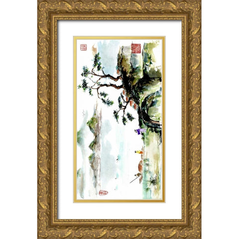 The Greeting Gold Ornate Wood Framed Art Print with Double Matting by Rae, Nan