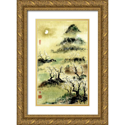 Viewing Plum Blossoms in Moonlight Gold Ornate Wood Framed Art Print with Double Matting by Rae, Nan