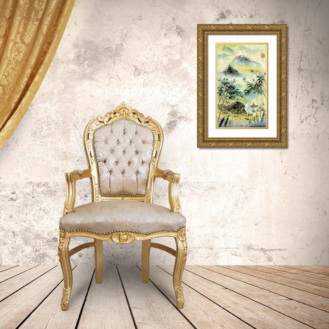 Having Visited Qui Baishi Gold Ornate Wood Framed Art Print with Double Matting by Rae, Nan