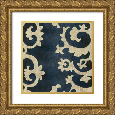 Indigo Suzani IV Gold Ornate Wood Framed Art Print with Double Matting by Zarris, Chariklia