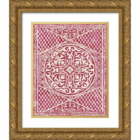 Woodcut in Red I Gold Ornate Wood Framed Art Print with Double Matting by Zarris, Chariklia