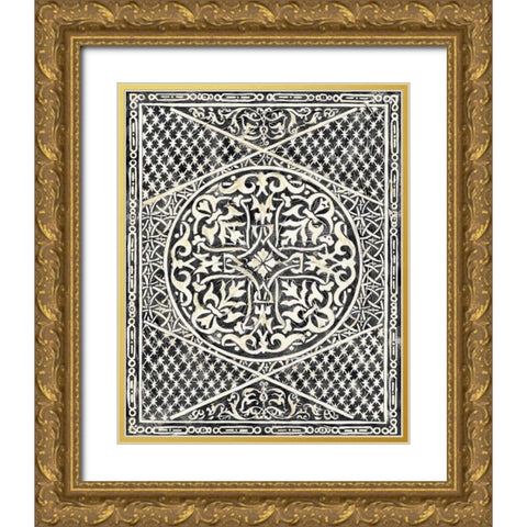 Woodcut in Black I Gold Ornate Wood Framed Art Print with Double Matting by Zarris, Chariklia