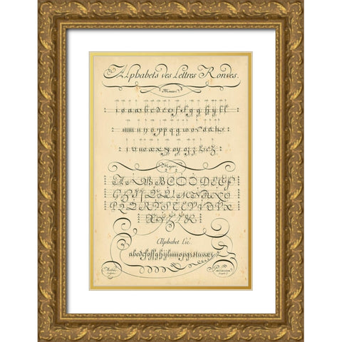 Alphabet Sampler I Gold Ornate Wood Framed Art Print with Double Matting by Diderot, Denis