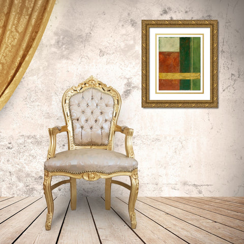 Red, Green, Gold I Gold Ornate Wood Framed Art Print with Double Matting by Meagher, Megan