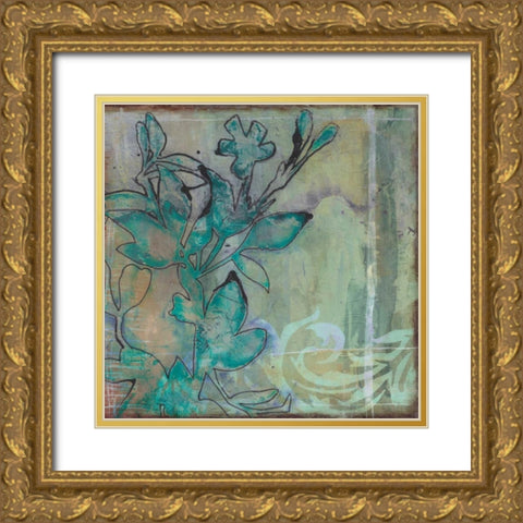 Teal Extraction I Gold Ornate Wood Framed Art Print with Double Matting by Goldberger, Jennifer