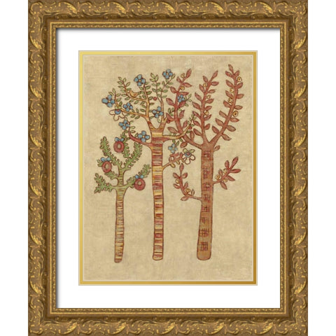 Linen Trees I Gold Ornate Wood Framed Art Print with Double Matting by Zarris, Chariklia