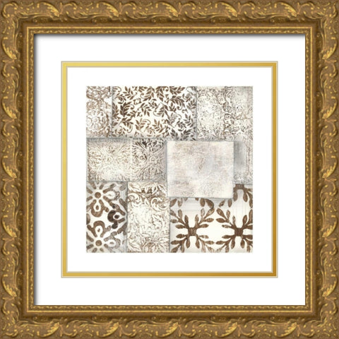 Neutral Patterned Patchwork II Gold Ornate Wood Framed Art Print with Double Matting by Goldberger, Jennifer