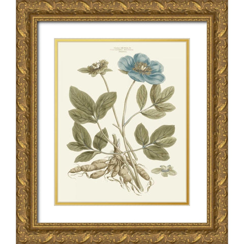Bashful Blue Florals I Gold Ornate Wood Framed Art Print with Double Matting by Miller, John