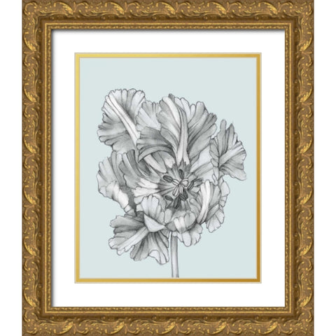 Silvery Blue Tulips I Gold Ornate Wood Framed Art Print with Double Matting by Goldberger, Jennifer