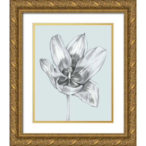 Silvery Blue Tulips II Gold Ornate Wood Framed Art Print with Double Matting by Goldberger, Jennifer