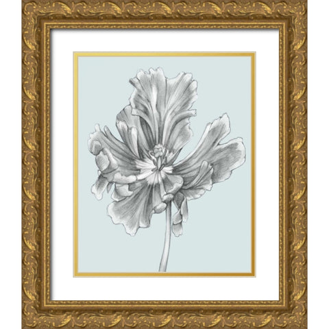 Silvery Blue Tulips III Gold Ornate Wood Framed Art Print with Double Matting by Goldberger, Jennifer