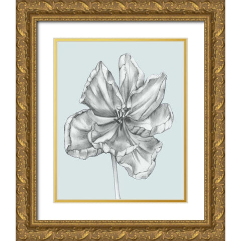 Silvery Blue Tulips IV Gold Ornate Wood Framed Art Print with Double Matting by Goldberger, Jennifer