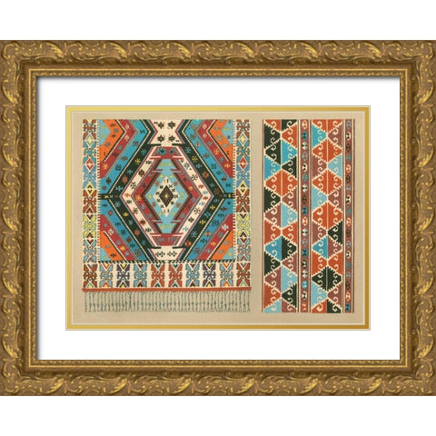 Turkish Carpet Design Gold Ornate Wood Framed Art Print with Double Matting by J.B. Waring