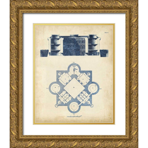 Architectural Blueprint I Gold Ornate Wood Framed Art Print with Double Matting by Andrew Cook George