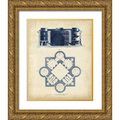 Architectural Blueprint II Gold Ornate Wood Framed Art Print with Double Matting by Andrew Cook George