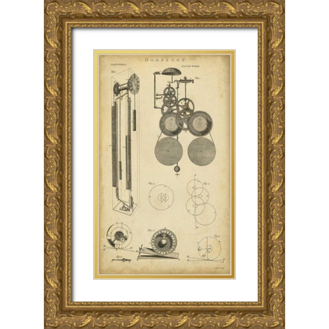 Clockworks II Gold Ornate Wood Framed Art Print with Double Matting by Chambers