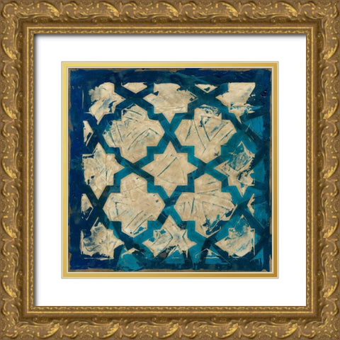 Stained Glass Indigo I Gold Ornate Wood Framed Art Print with Double Matting by Meagher, Megan