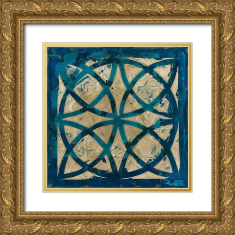 Stained Glass Indigo IV Gold Ornate Wood Framed Art Print with Double Matting by Meagher, Megan