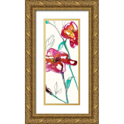 Inked Floral II Gold Ornate Wood Framed Art Print with Double Matting by Goldberger, Jennifer