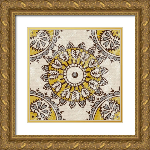 Non-Emb. Block Print Tile II Gold Ornate Wood Framed Art Print with Double Matting by Zarris, Chariklia