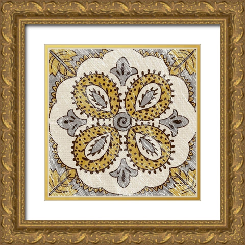 Non-Emb. Block Print Tile IX Gold Ornate Wood Framed Art Print with Double Matting by Zarris, Chariklia