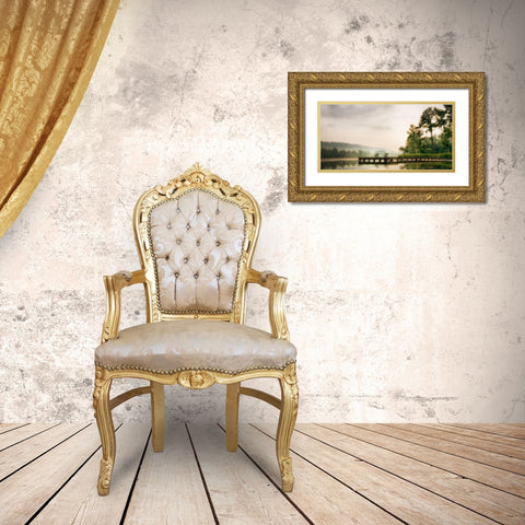 Two Green Chairs Gold Ornate Wood Framed Art Print with Double Matting by Head, Danny