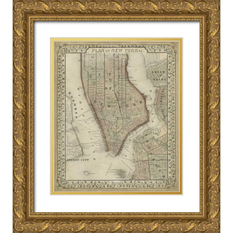 Plan of New York Gold Ornate Wood Framed Art Print with Double Matting by Mitchell