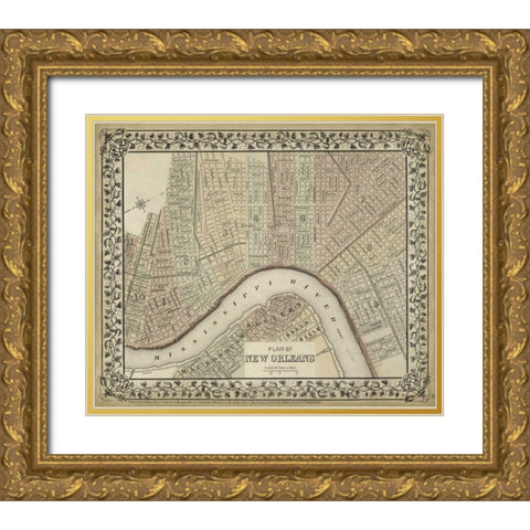 Plan of New Orleans Gold Ornate Wood Framed Art Print with Double Matting by Mitchell