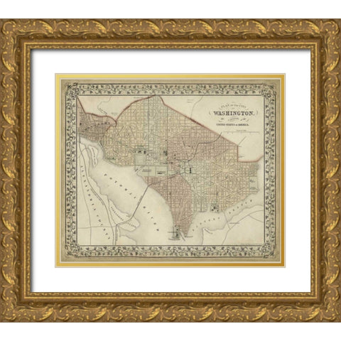 Plan of Washington, D.C. Gold Ornate Wood Framed Art Print with Double Matting by Mitchell