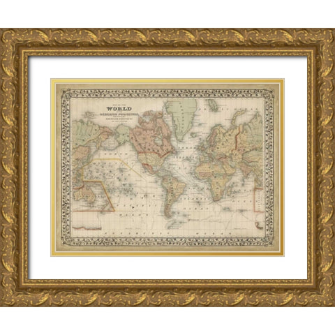 Mitchells World Map Gold Ornate Wood Framed Art Print with Double Matting by Mitchell