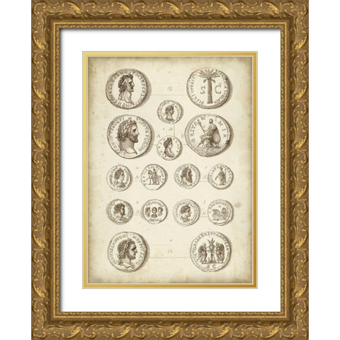 Antique Roman Coins IV Gold Ornate Wood Framed Art Print with Double Matting by Unknown