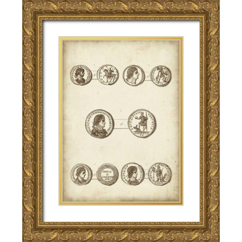 Antique Roman Coins V Gold Ornate Wood Framed Art Print with Double Matting by Unknown