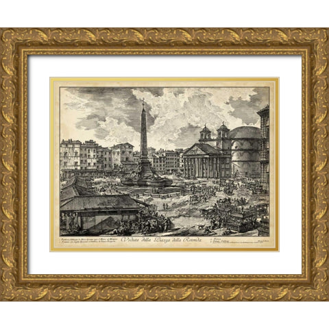 Veduta della Piazza della Rotunda Gold Ornate Wood Framed Art Print with Double Matting by Piranesi