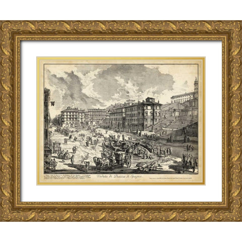 Veduta di Piazza di Spagna Gold Ornate Wood Framed Art Print with Double Matting by Piranesi